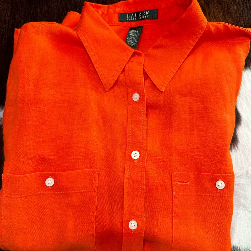 Ralph Lauren Linen Orange Button Up Blouse